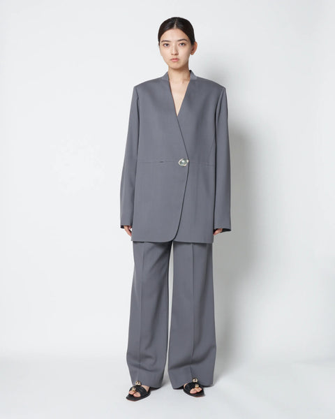 HARU - COLLARLESS SUMMER WOOL TAILORED BLAZER