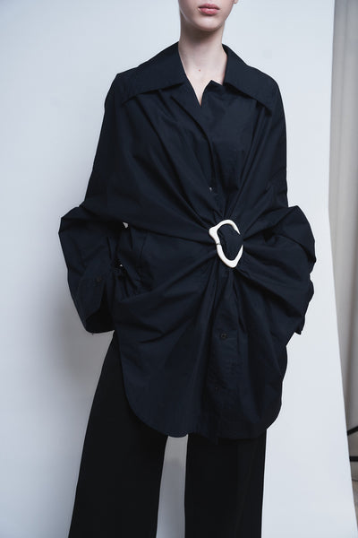 MARIALUISA - COTTON GATHERED SHIRT WITH BUCKLE