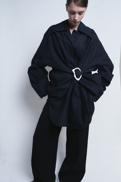 MARIALUISA - COTTON GATHERED SHIRT WITH BUCKLE