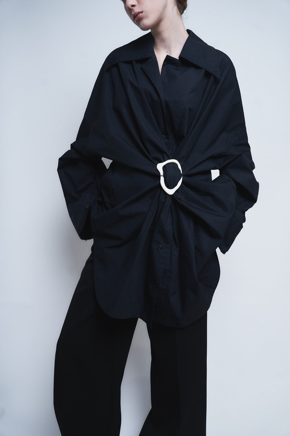 MARIALUISA - COTTON GATHERED SHIRT WITH BUCKLE