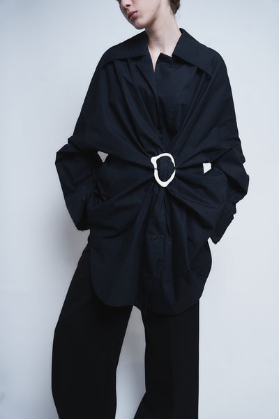 MARIALUISA - COTTON GATHERED SHIRT WITH BUCKLE