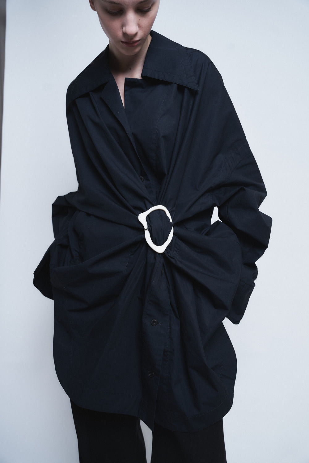 MARIALUISA - COTTON GATHERED SHIRT WITH BUCKLE