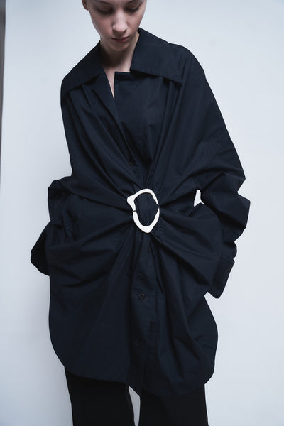 MARIALUISA - COTTON GATHERED SHIRT WITH BUCKLE