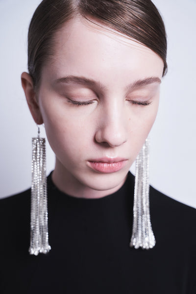 STRASS FRINGE PIERCE LONG - SILVER