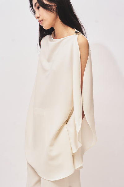 LEVI - BACK SATIN ASYMMETRY DRAPED BLOUSE