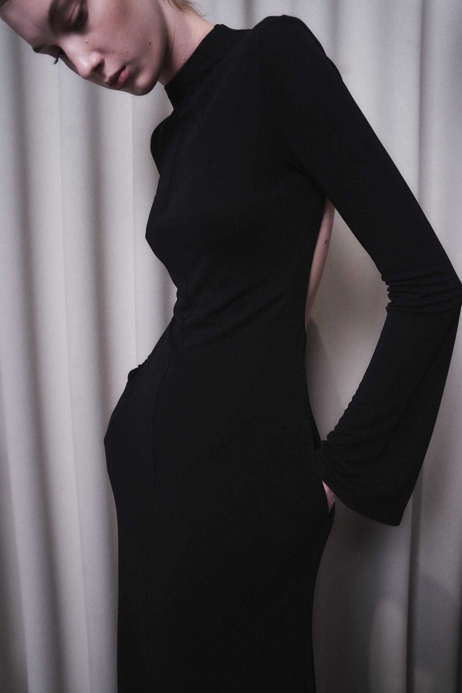 MARIANA - HIGH TWISTED JERSEY LONG SLEEVE DRESS