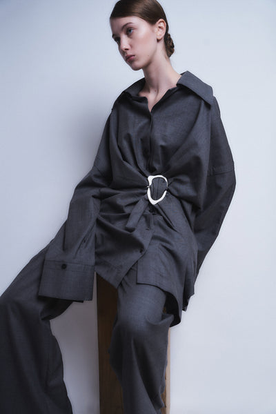 MARIALUISA - WOOL GATHERED SHIRT WITH BUCKLE