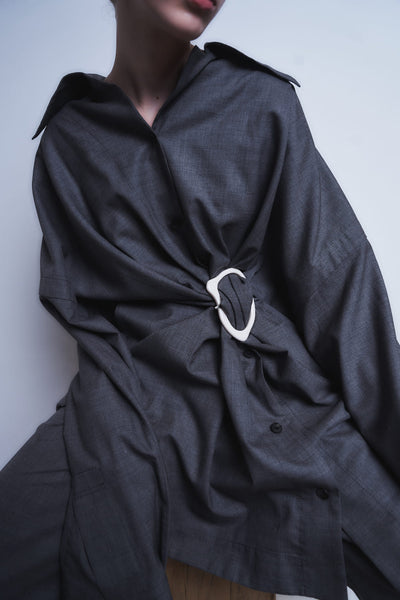 MARIALUISA - WOOL GATHERED SHIRT WITH BUCKLE