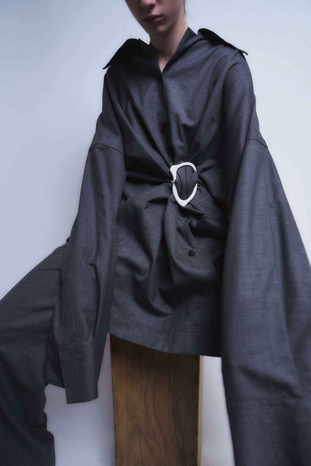 MARIALUISA - WOOL GATHERED SHIRT WITH BUCKLE