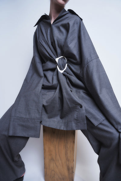 MARIALUISA - WOOL GATHERED SHIRT WITH BUCKLE