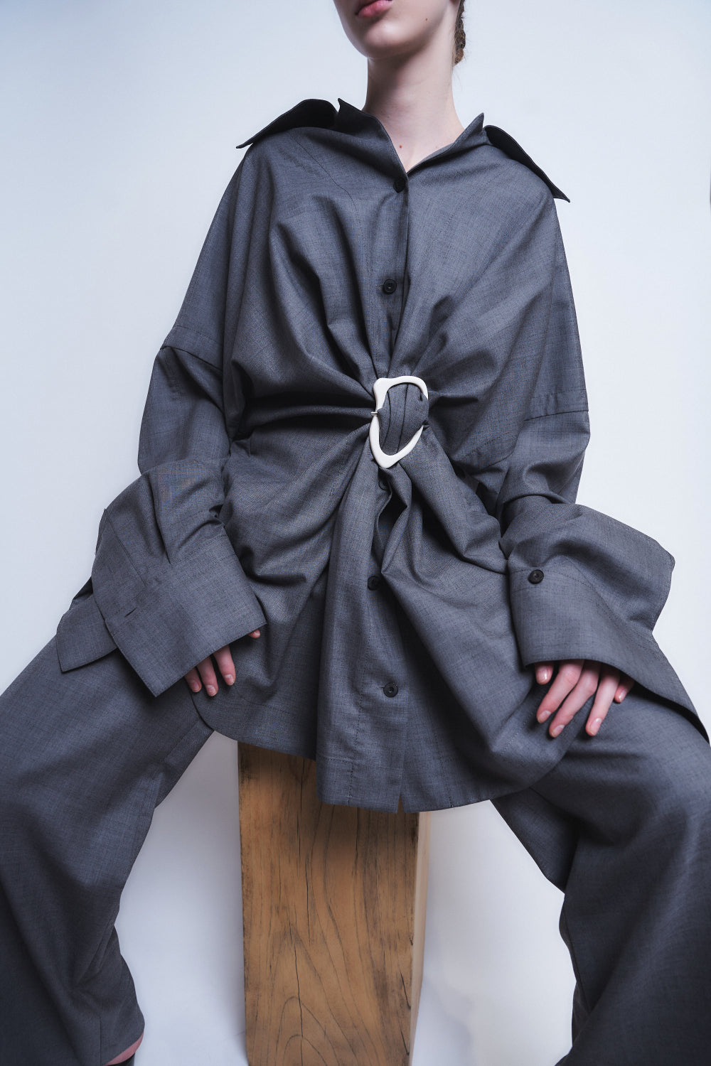 MARIALUISA - WOOL GATHERED SHIRT WITH BUCKLE