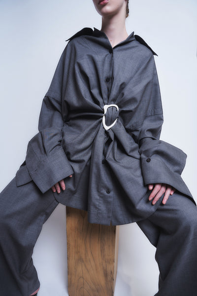 MARIALUISA - WOOL GATHERED SHIRT WITH BUCKLE