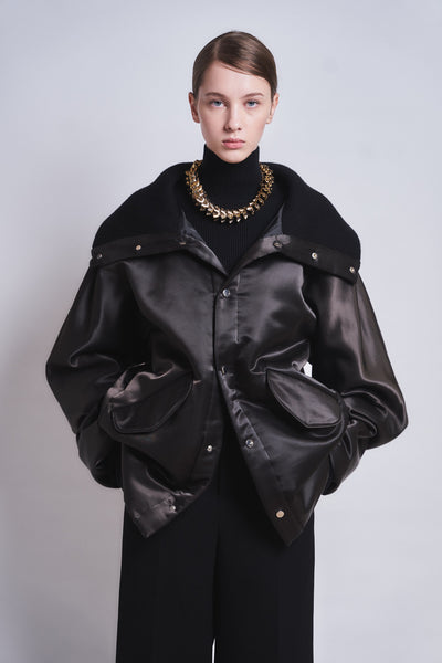 MARGOT - RIB COLLAR NYLON SNAP JACKET