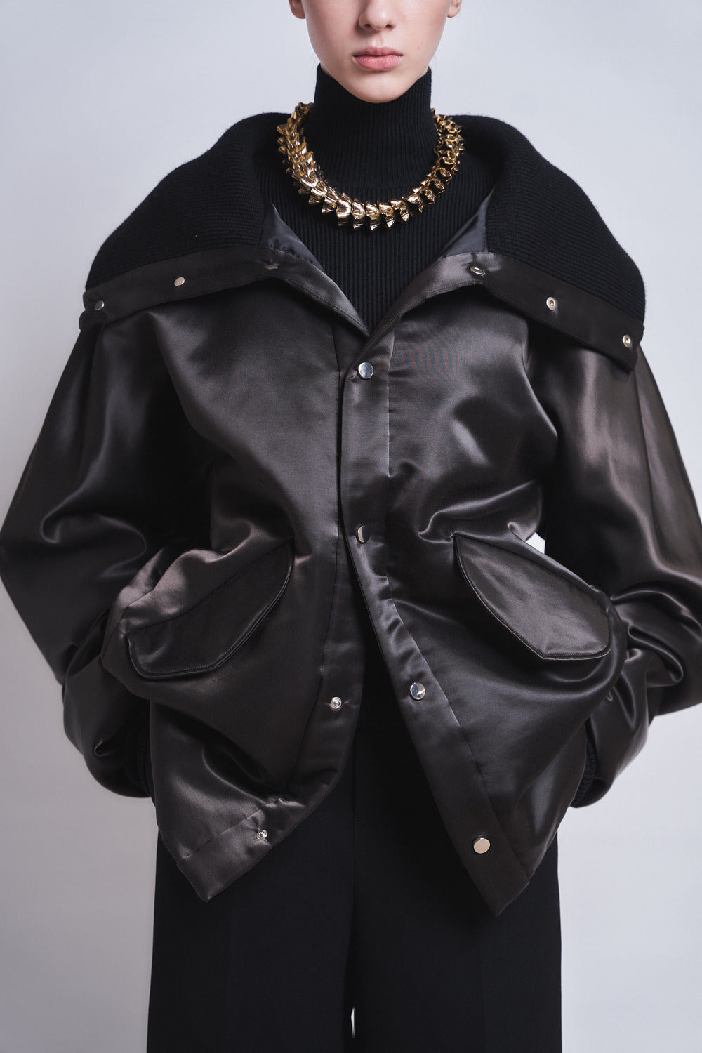 MARGOT - RIB COLLAR NYLON SNAP JACKET