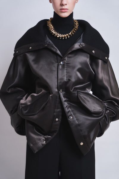 MARGOT - RIB COLLAR NYLON SNAP JACKET