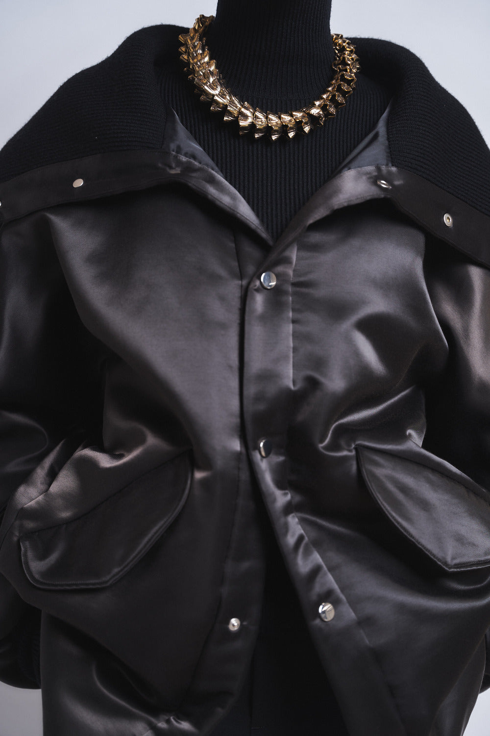 MARGOT - RIB COLLAR NYLON SNAP JACKET