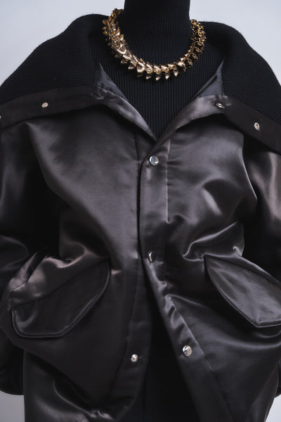 MARGOT - RIB COLLAR NYLON SNAP JACKET