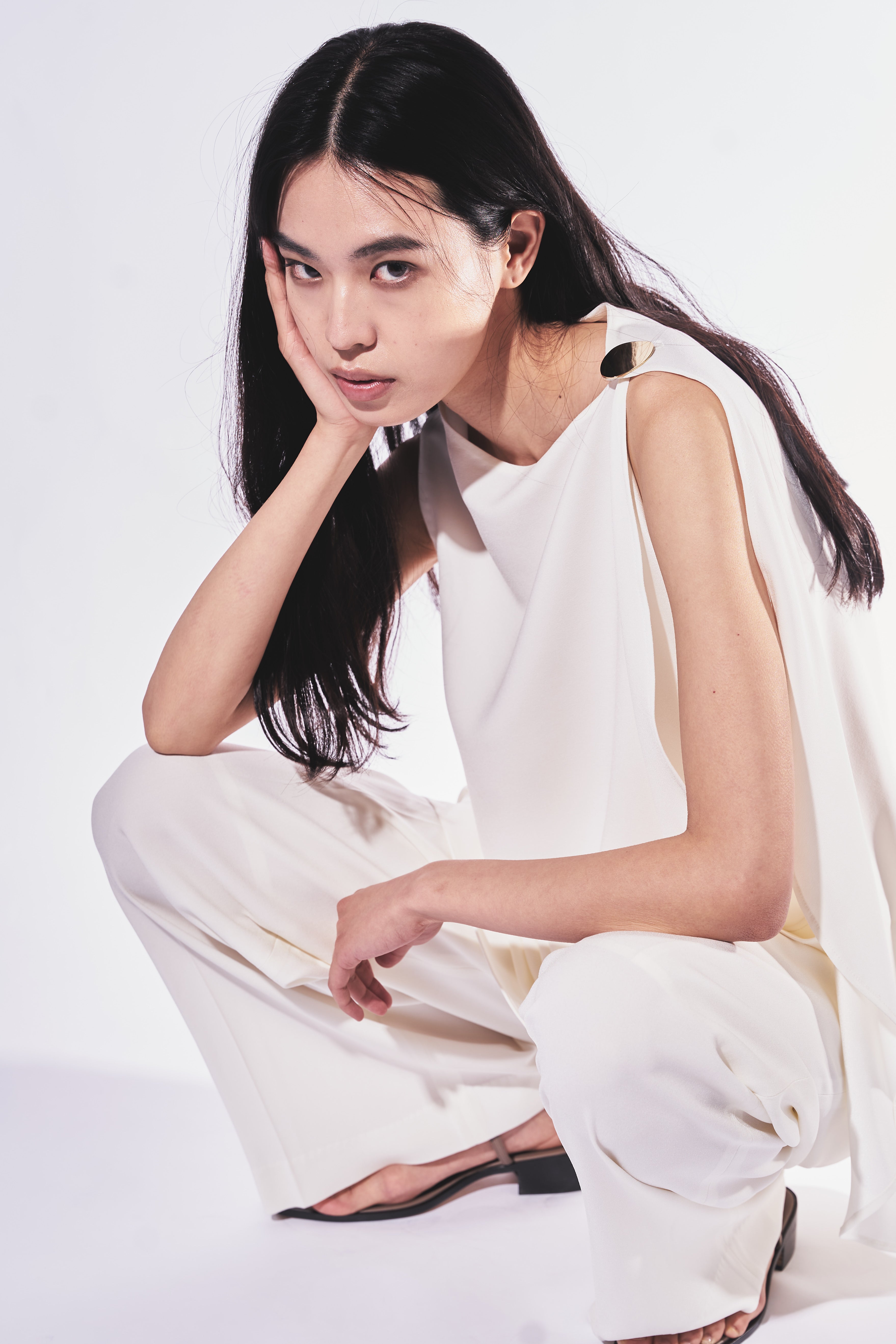 LEVI - BACK SATIN ASYMMETRY DRAPED BLOUSE