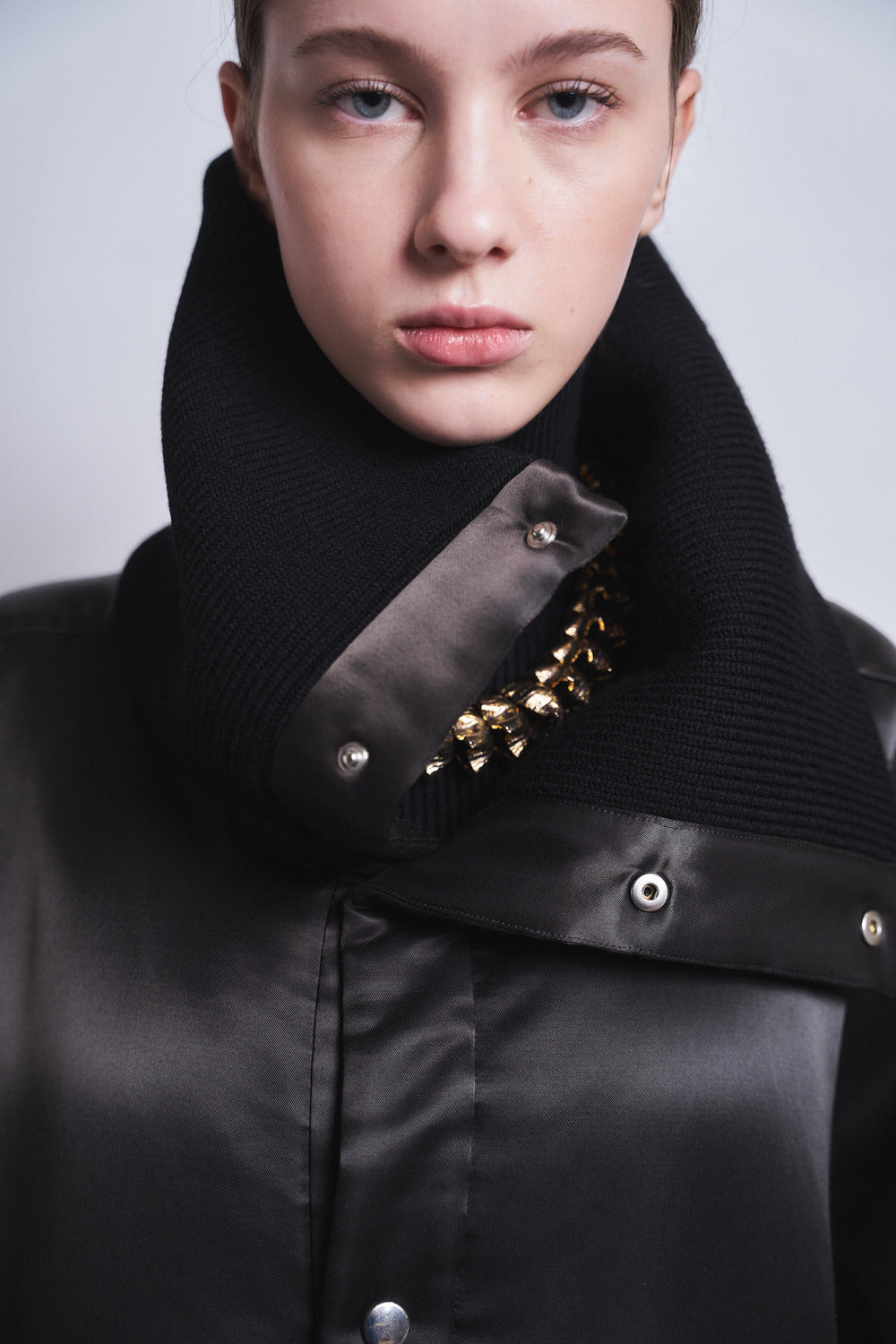 MARGOT - RIB COLLAR NYLON SNAP JACKET