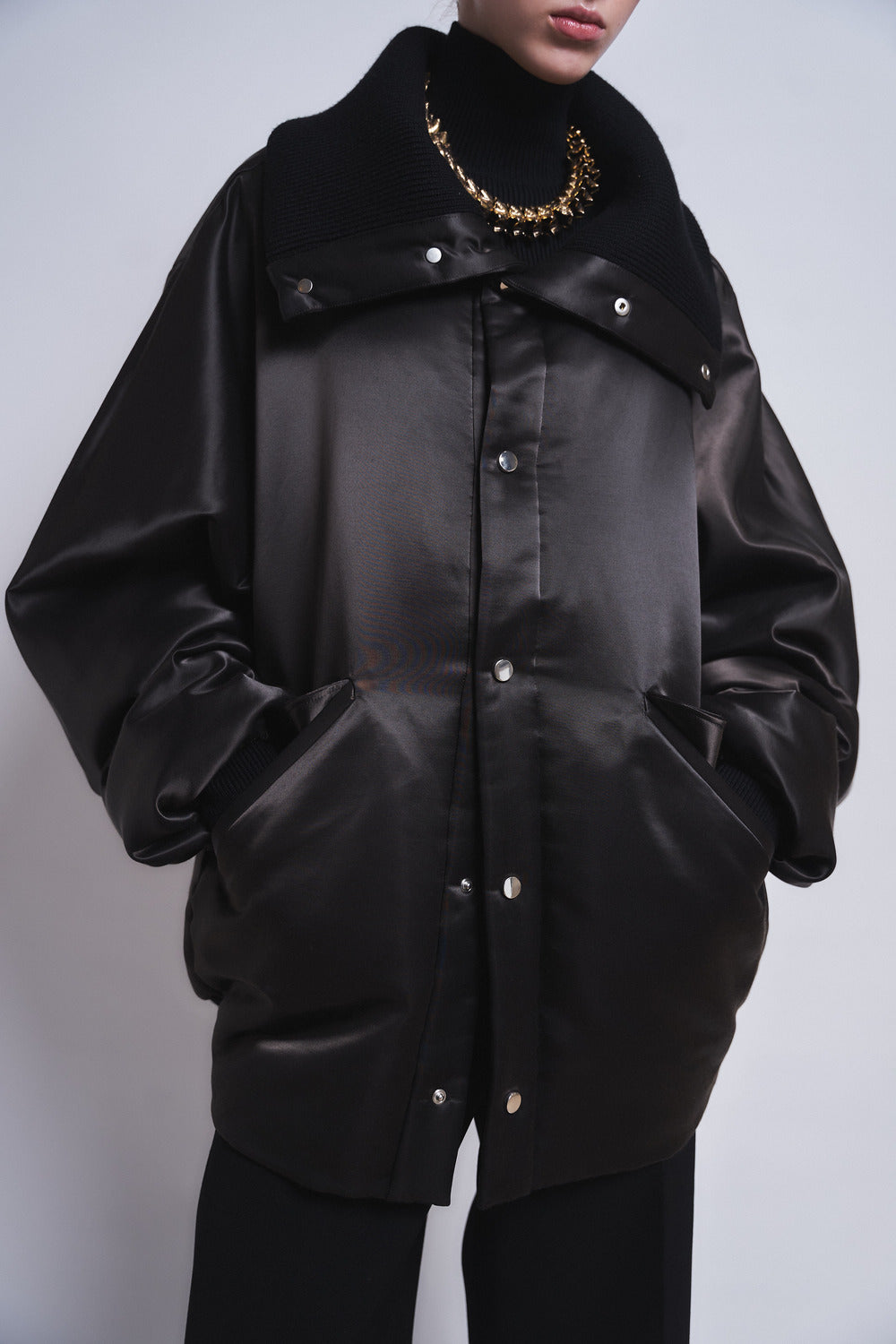 MARGOT - RIB COLLAR NYLON SNAP JACKET