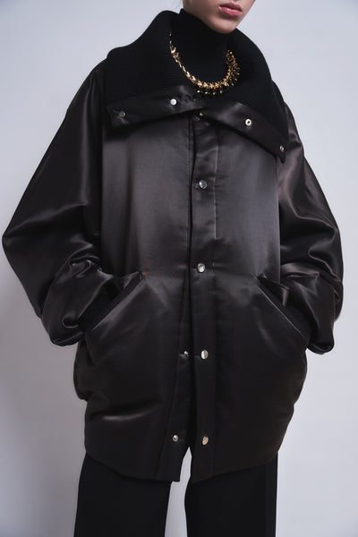 MARGOT - RIB COLLAR NYLON SNAP JACKET