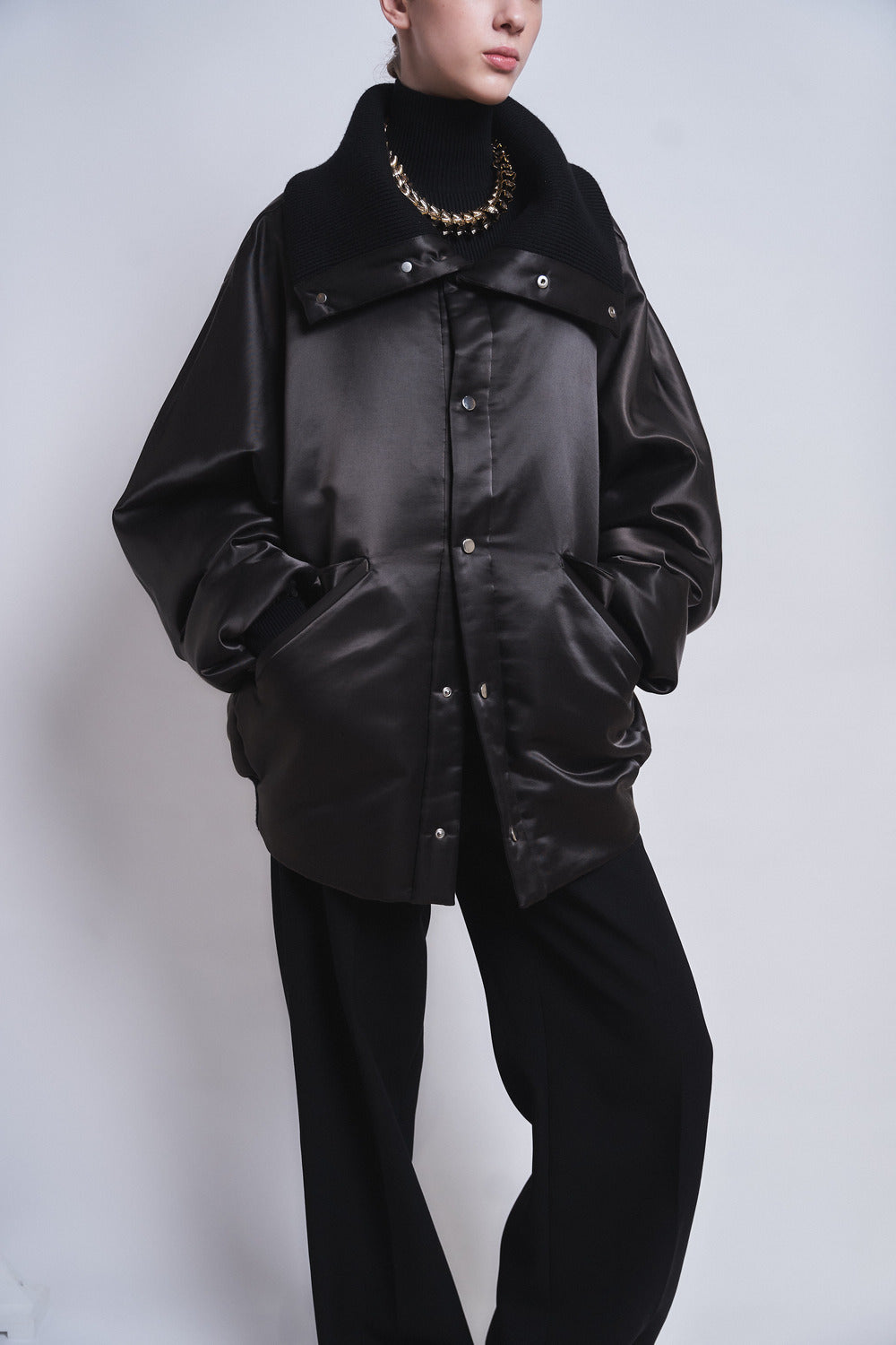 MARGOT - RIB COLLAR NYLON SNAP JACKET