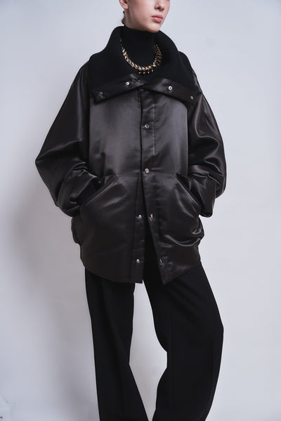 MARGOT - RIB COLLAR NYLON SNAP JACKET