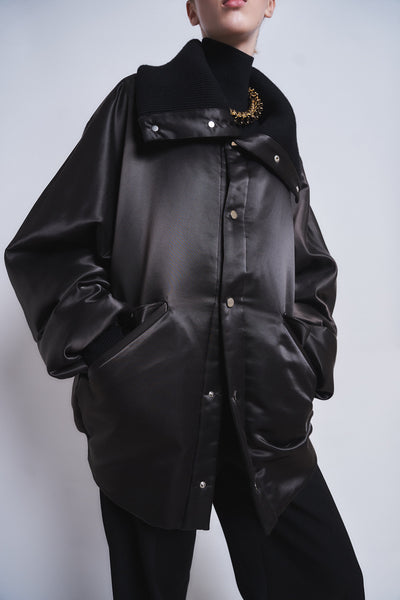 MARGOT - RIB COLLAR NYLON SNAP JACKET