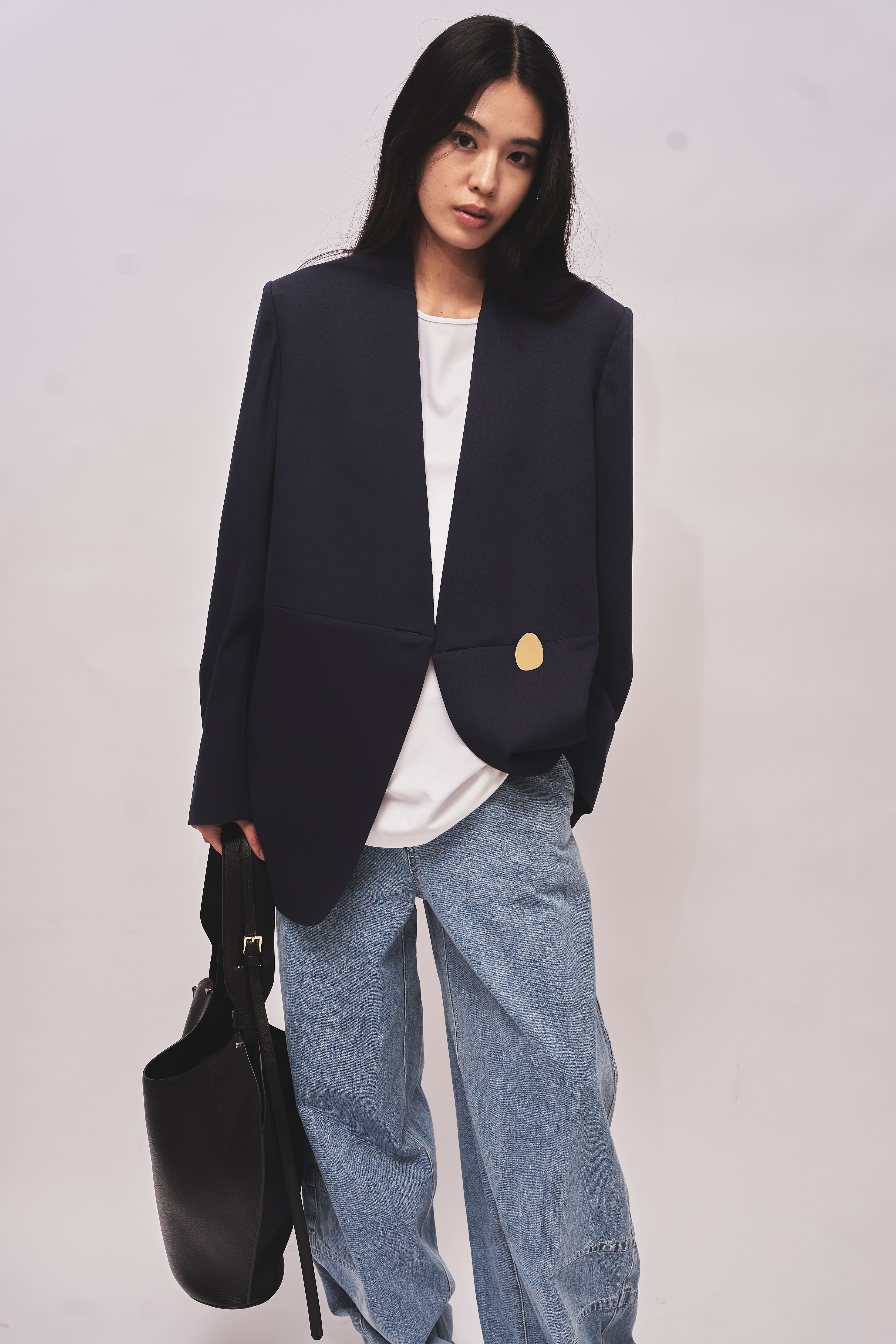 HARU - COLLARLESS SUMMER WOOL TAILORED BLAZER