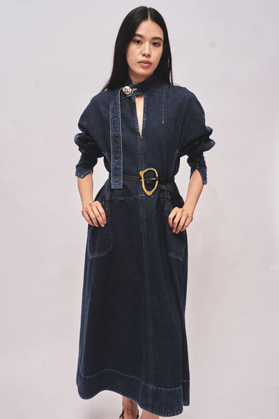 ELIANA - ROUND SHAPED VOLUME DENIM DRESS