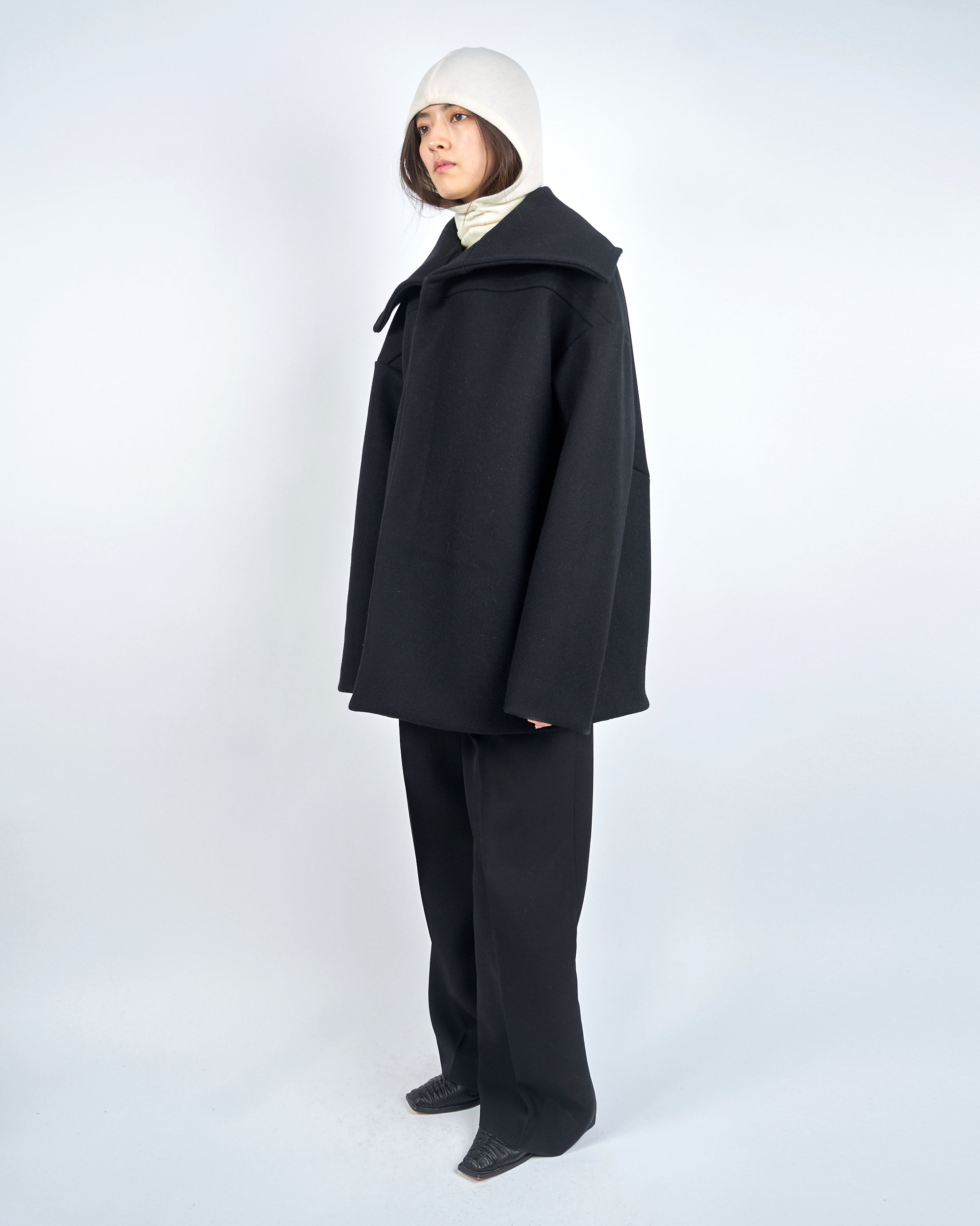 IANNA - BIG COLLAR HEAVY MELTON SHORT COAT