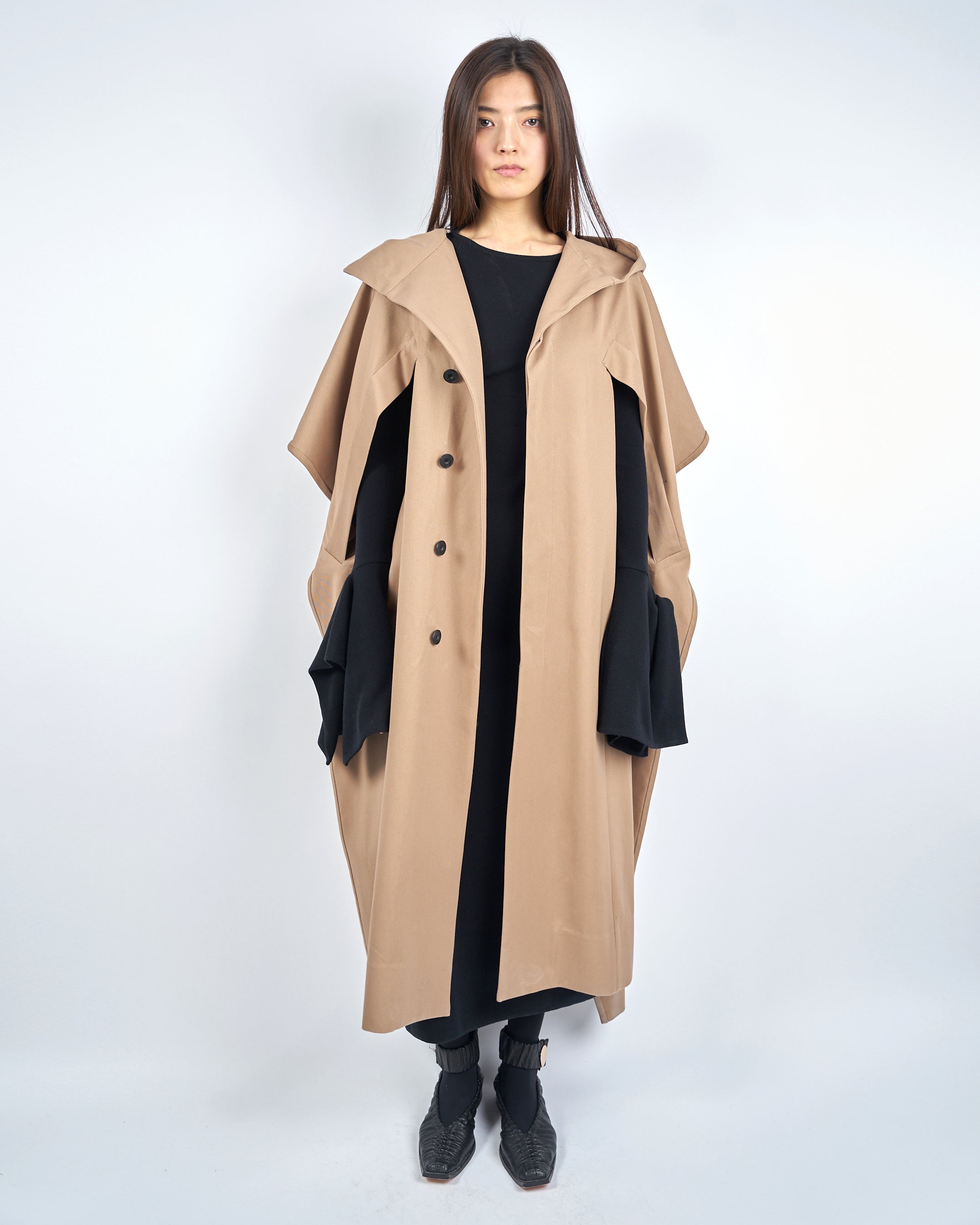 ILESA - SMOOTH COTTON HOODED CAPE COAT