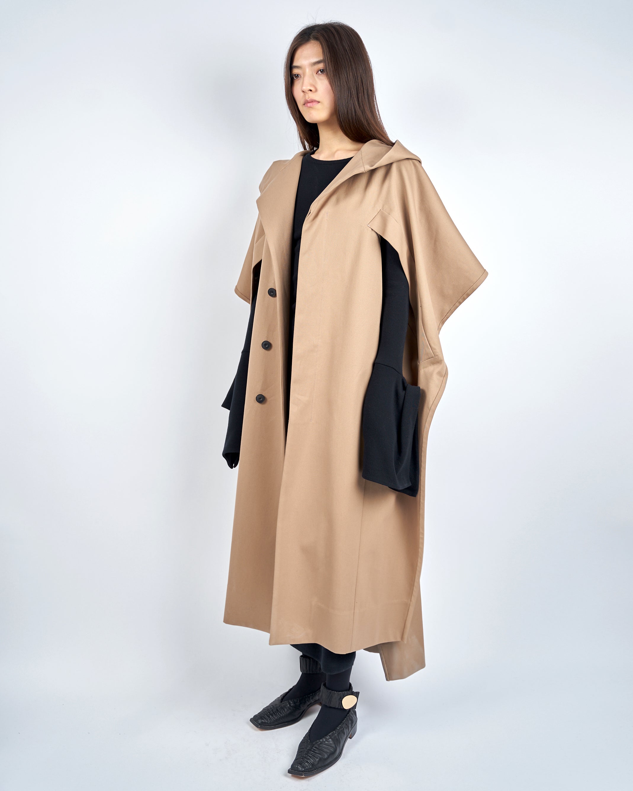 ILESA - SMOOTH COTTON HOODED CAPE COAT