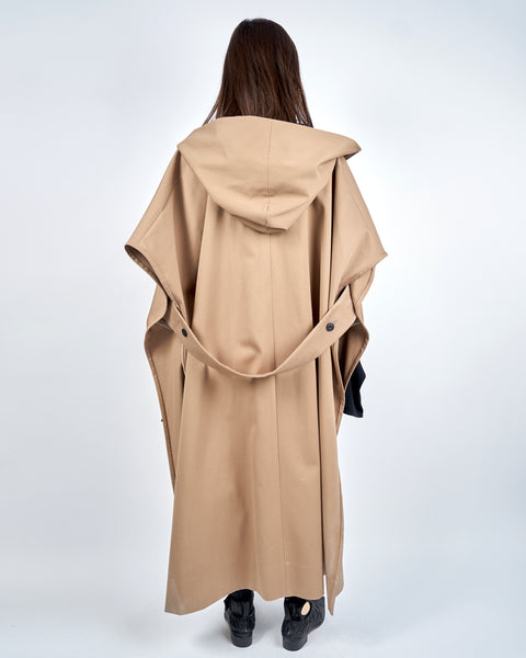 ILESA - SMOOTH COTTON HOODED CAPE COAT