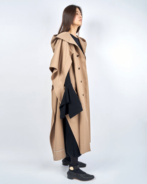 ILESA - SMOOTH COTTON HOODED CAPE COAT