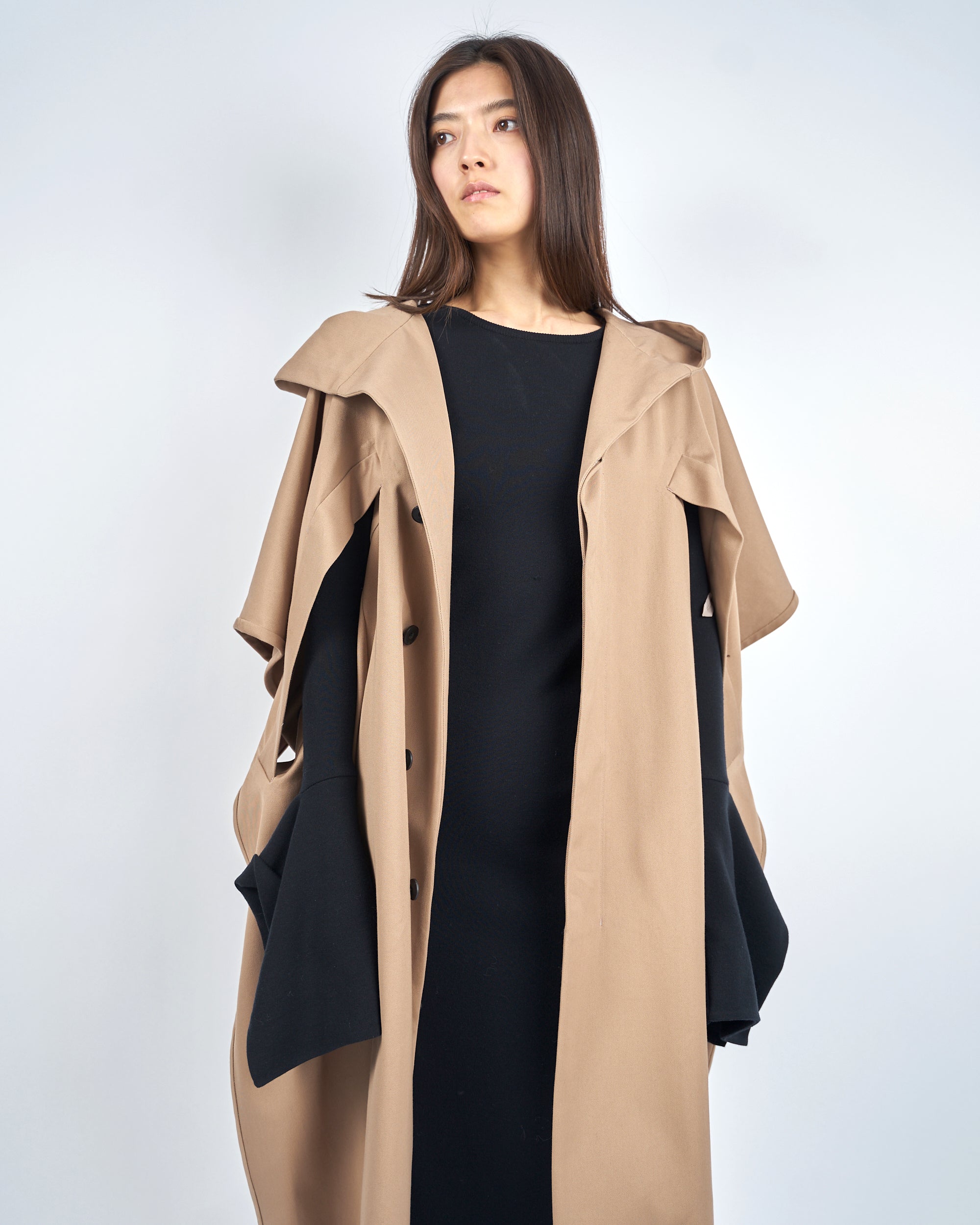 ILESA - SMOOTH COTTON HOODED CAPE COAT