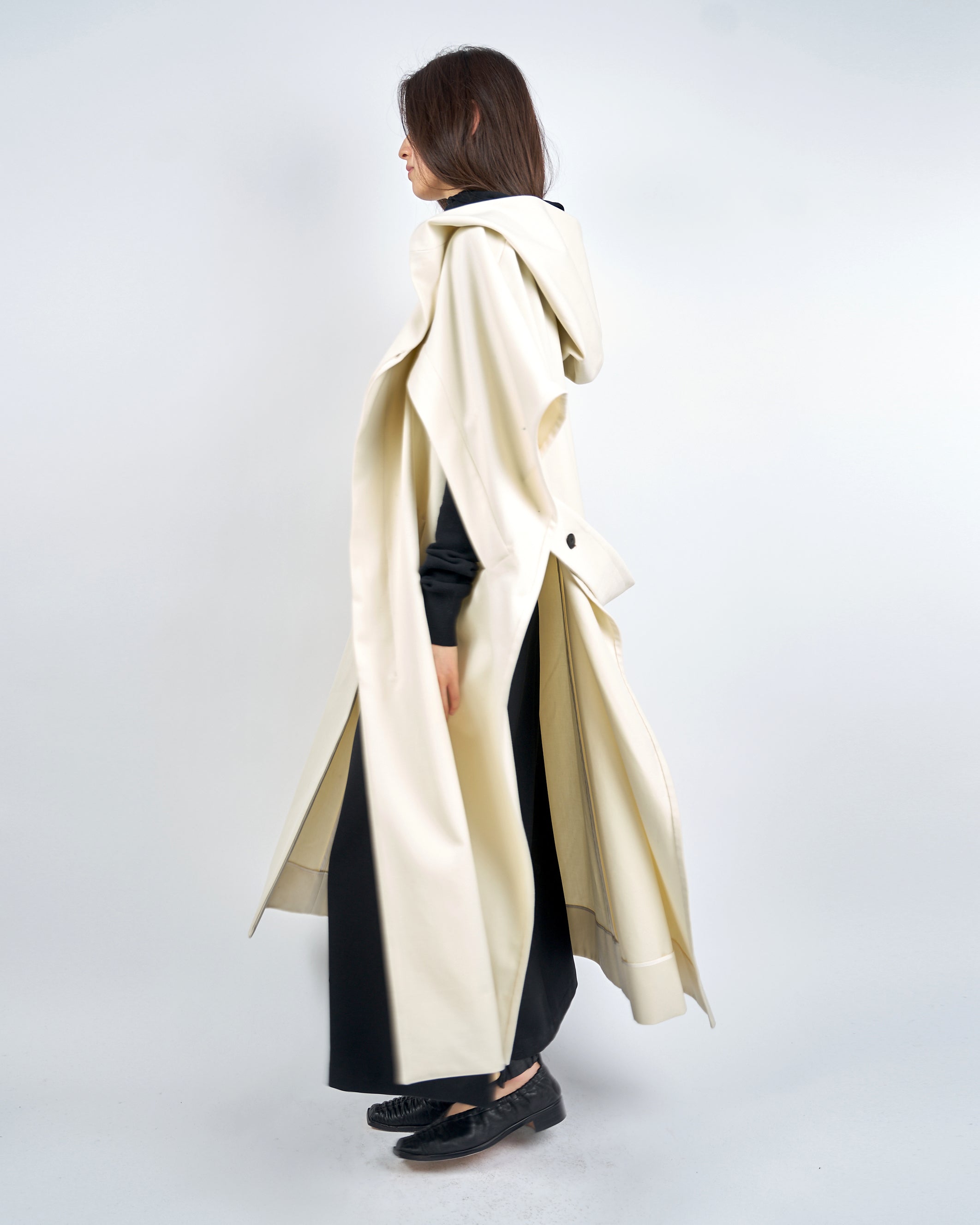 ILESA - SMOOTH COTTON HOODED CAPE COAT