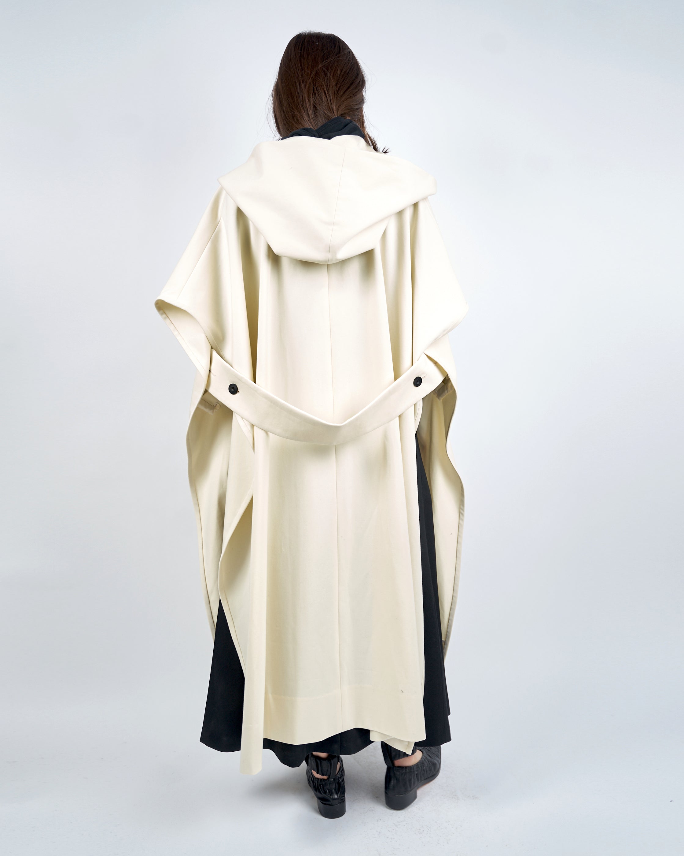 ILESA - SMOOTH COTTON HOODED CAPE COAT