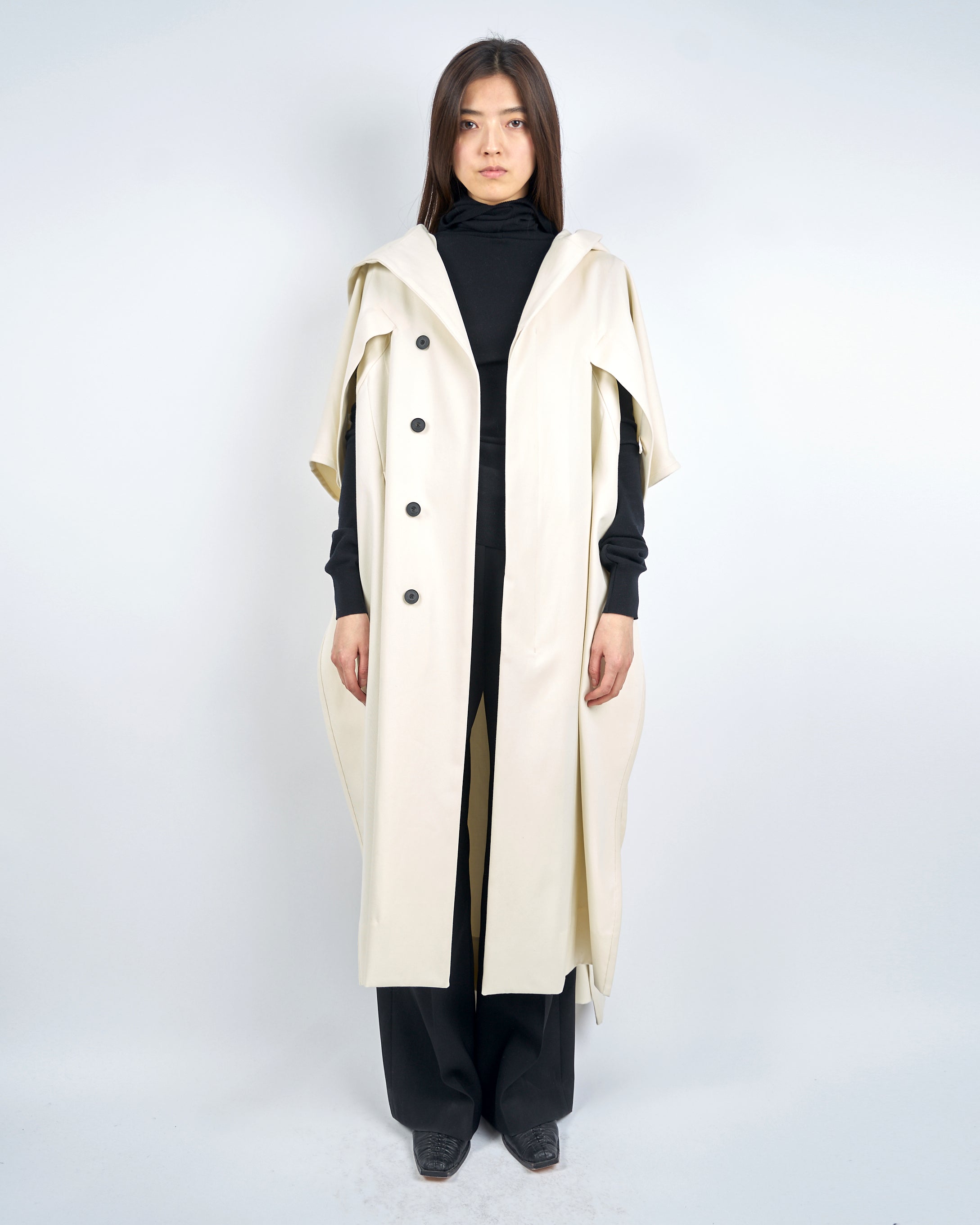 ILESA - SMOOTH COTTON HOODED CAPE COAT