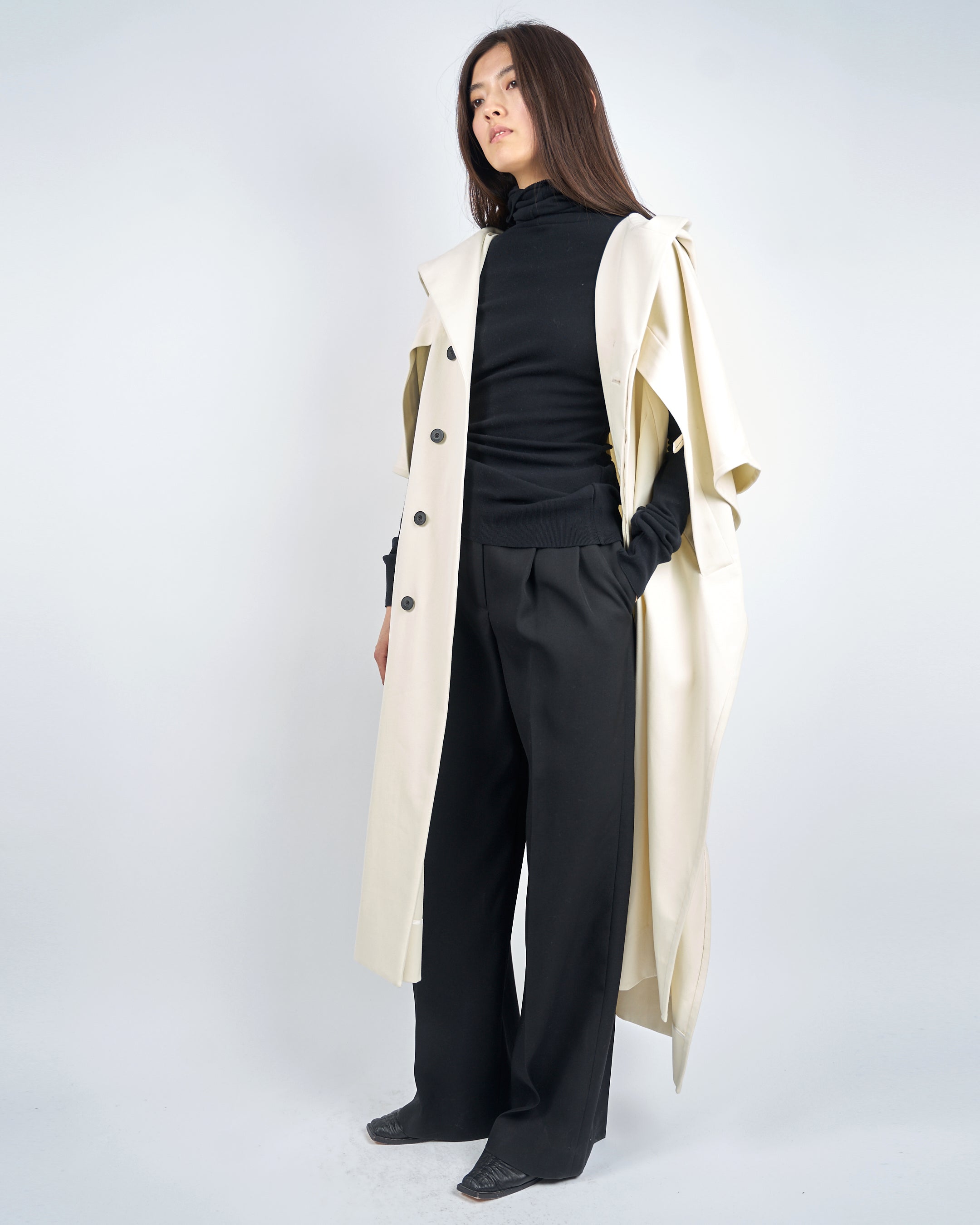 ILESA - SMOOTH COTTON HOODED CAPE COAT