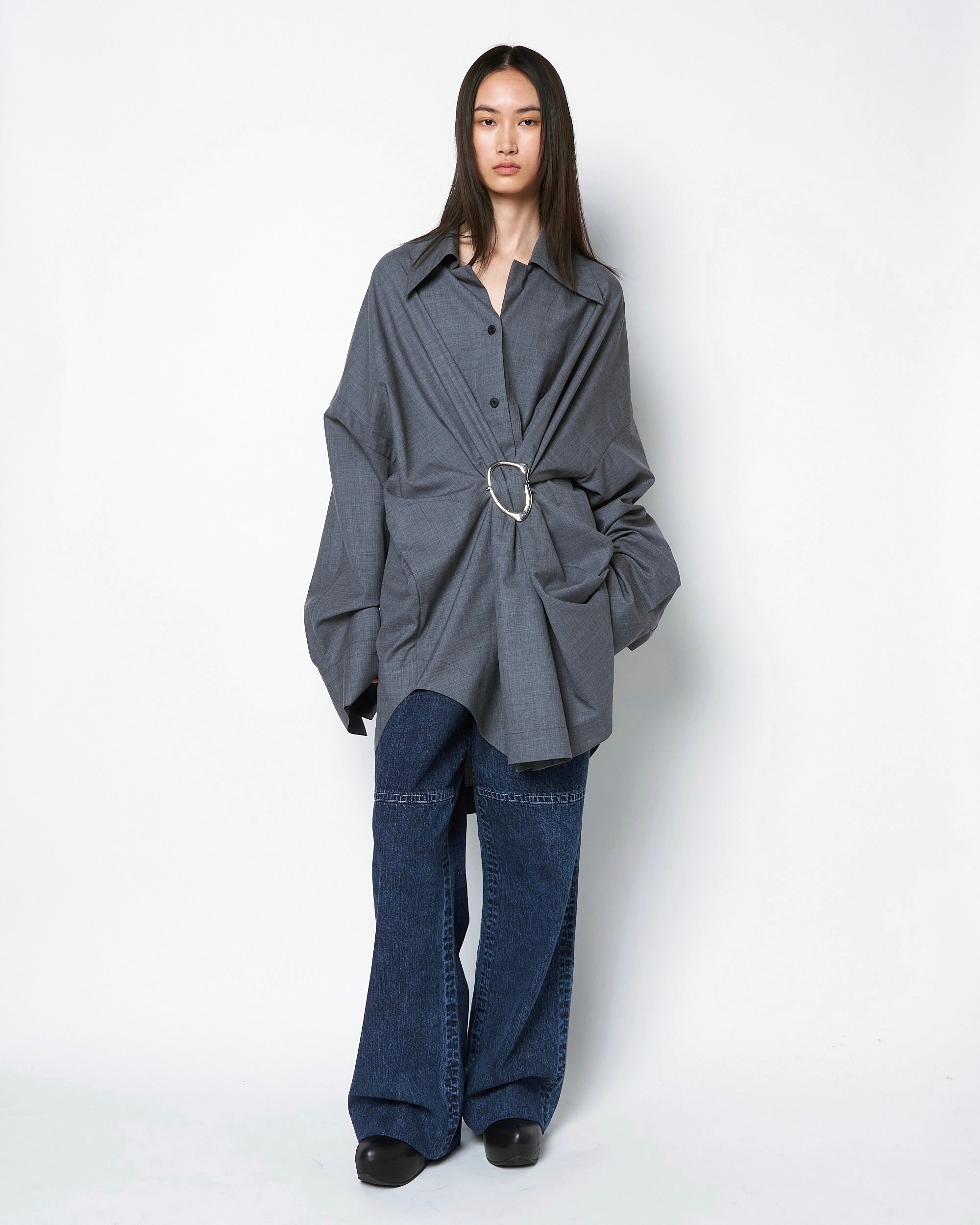 MARIALUISA - WOOL GATHERED SHIRT WITH BUCKLE