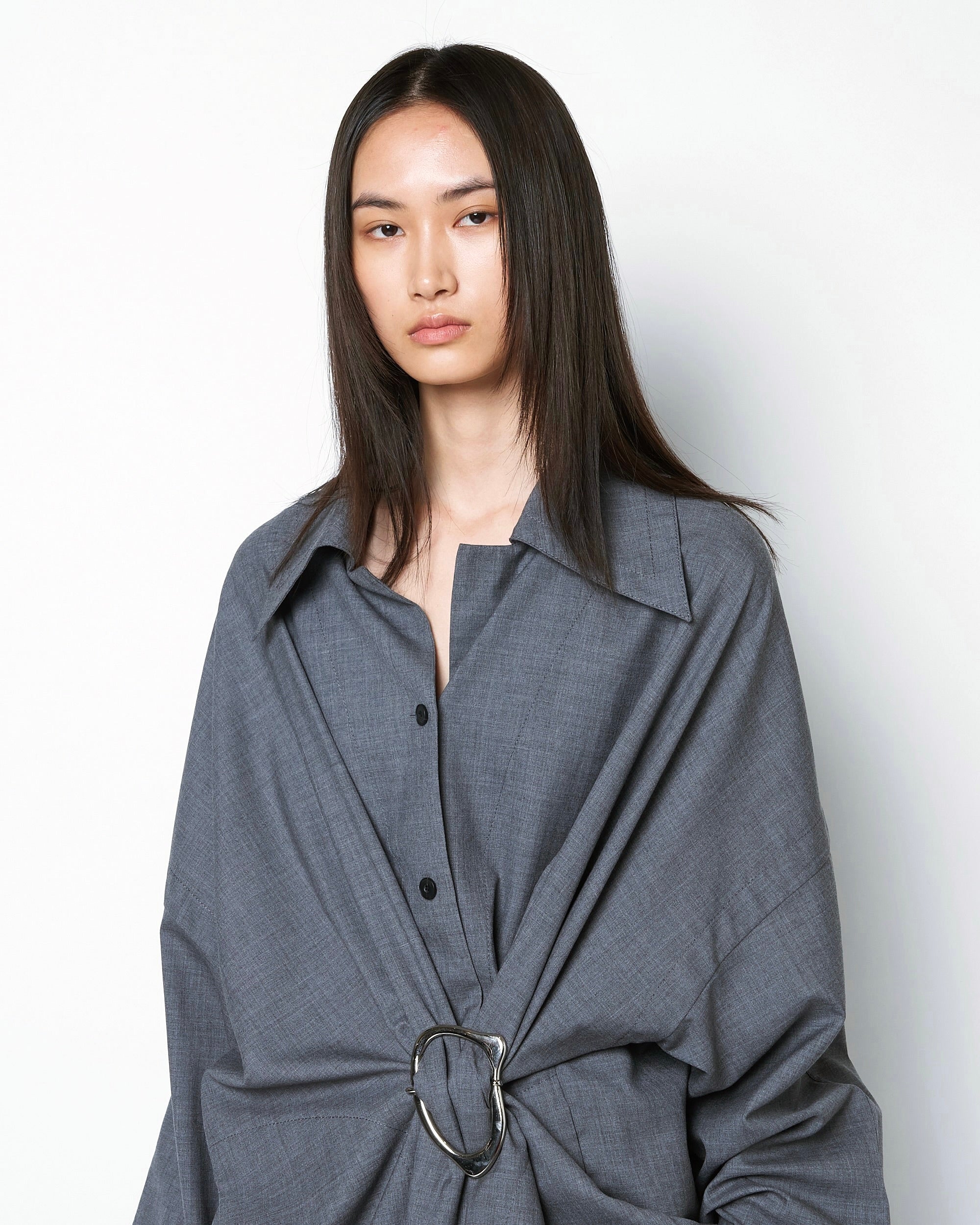 MARIALUISA - WOOL GATHERED SHIRT WITH BUCKLE