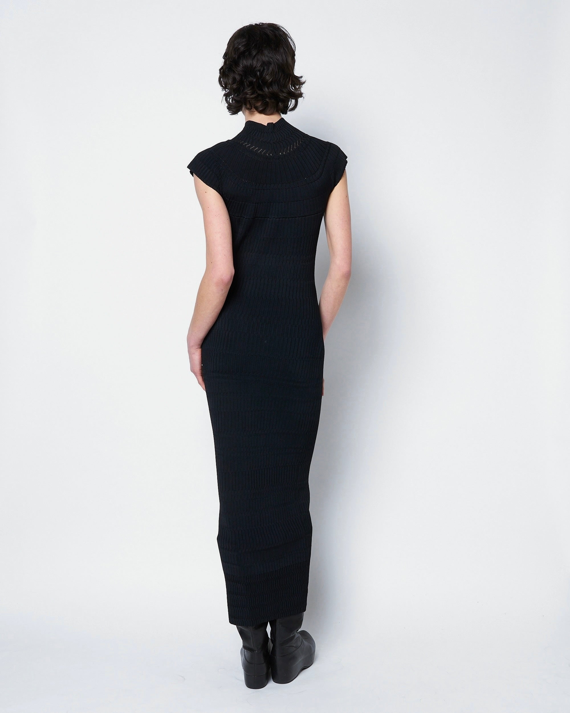 OBSIDIAN - FINE LACE PATTERN HIGH NECK KNIT DRESS