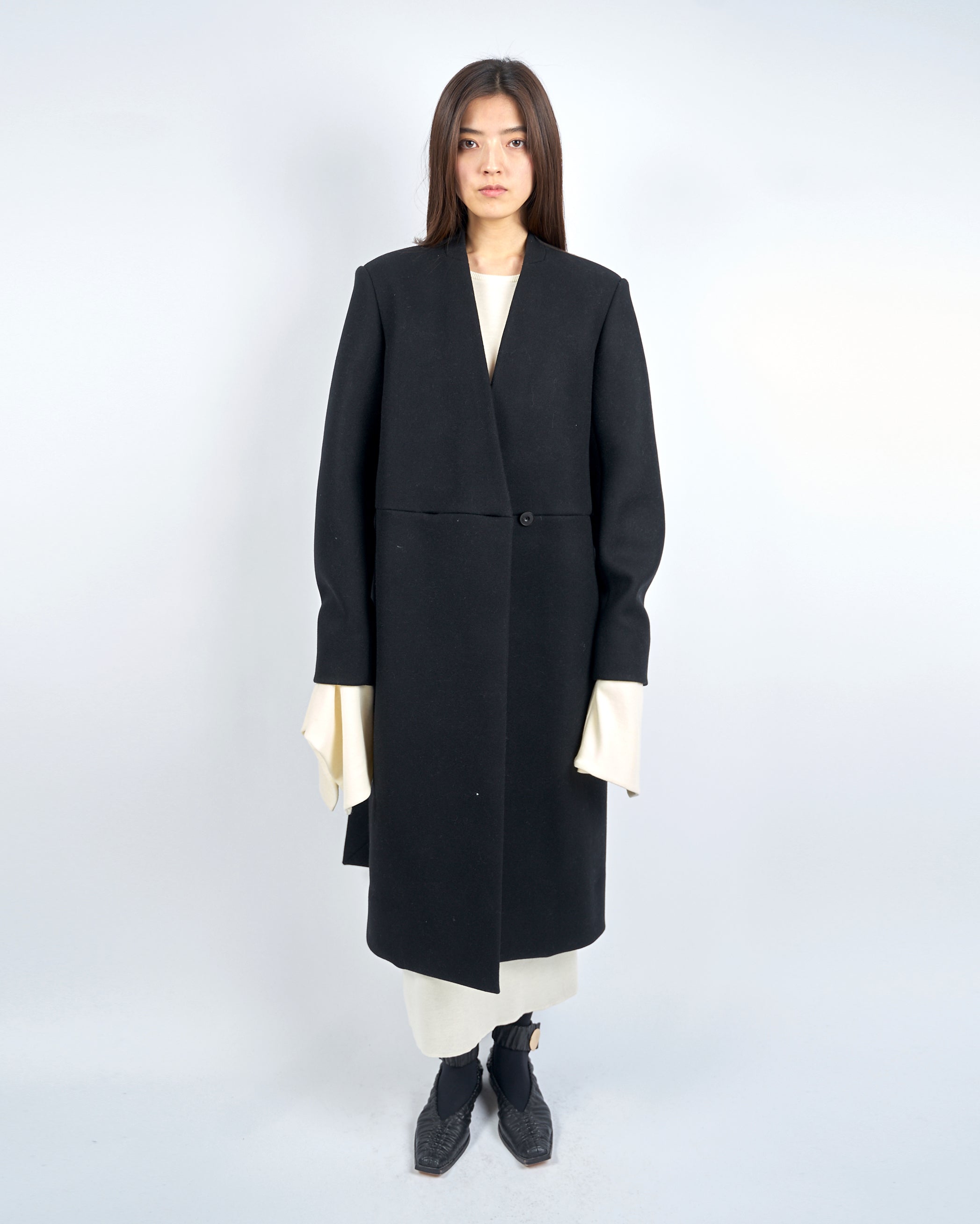 IRIA - COLLARLESS MELTON TAILORED COAT