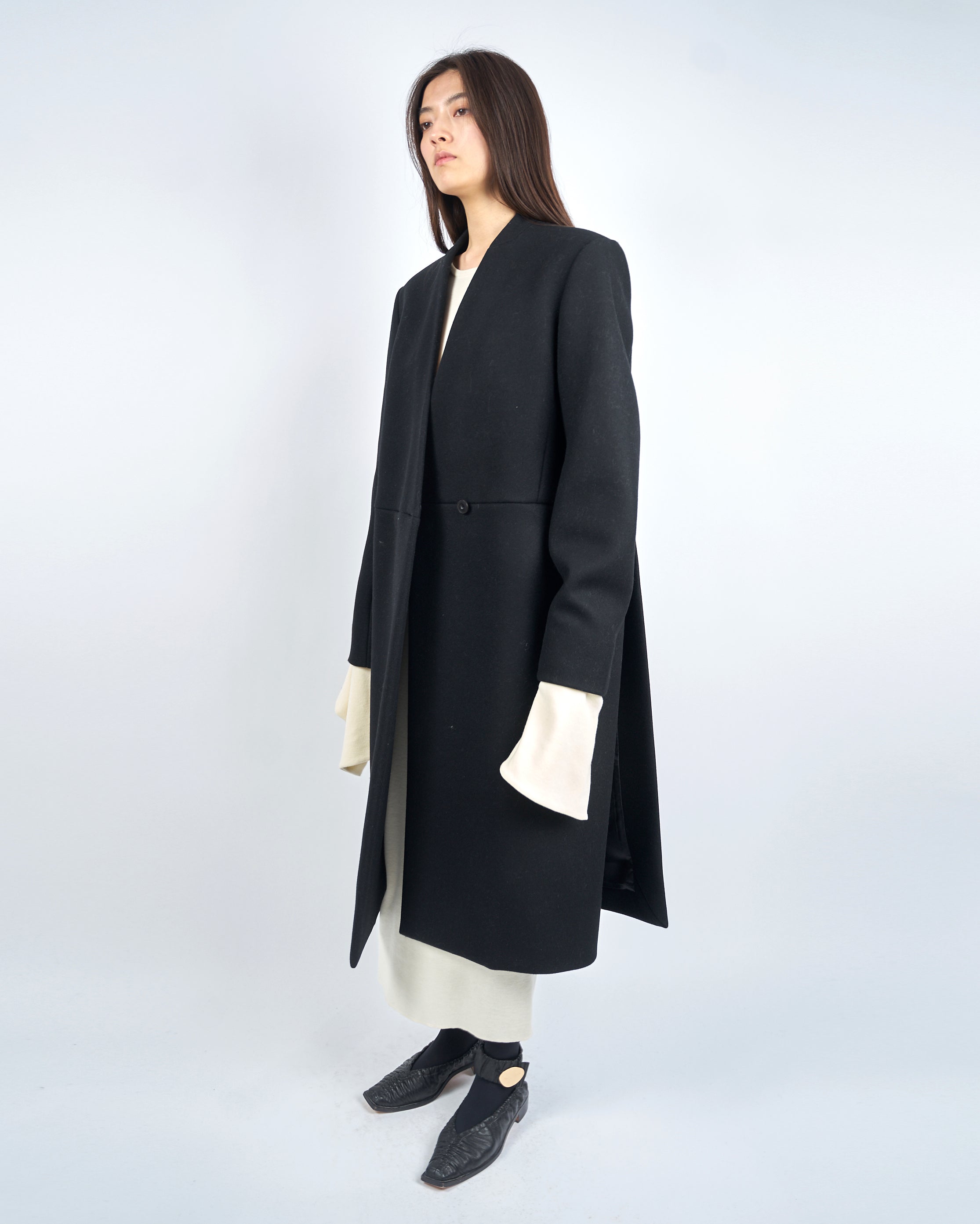 IRIA - COLLARLESS MELTON TAILORED COAT