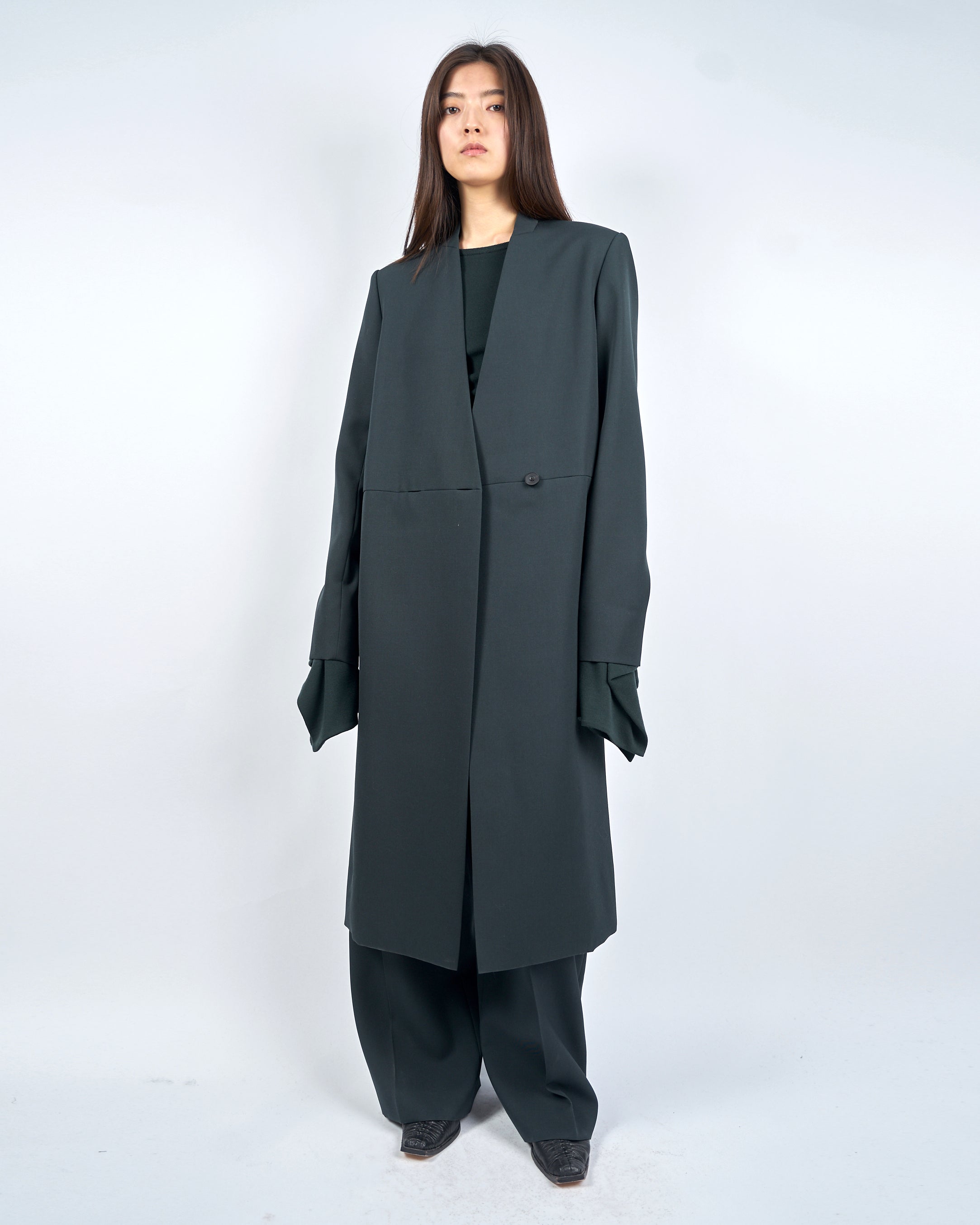 IRIA - COLLARLESS MELTON TAILORED COAT