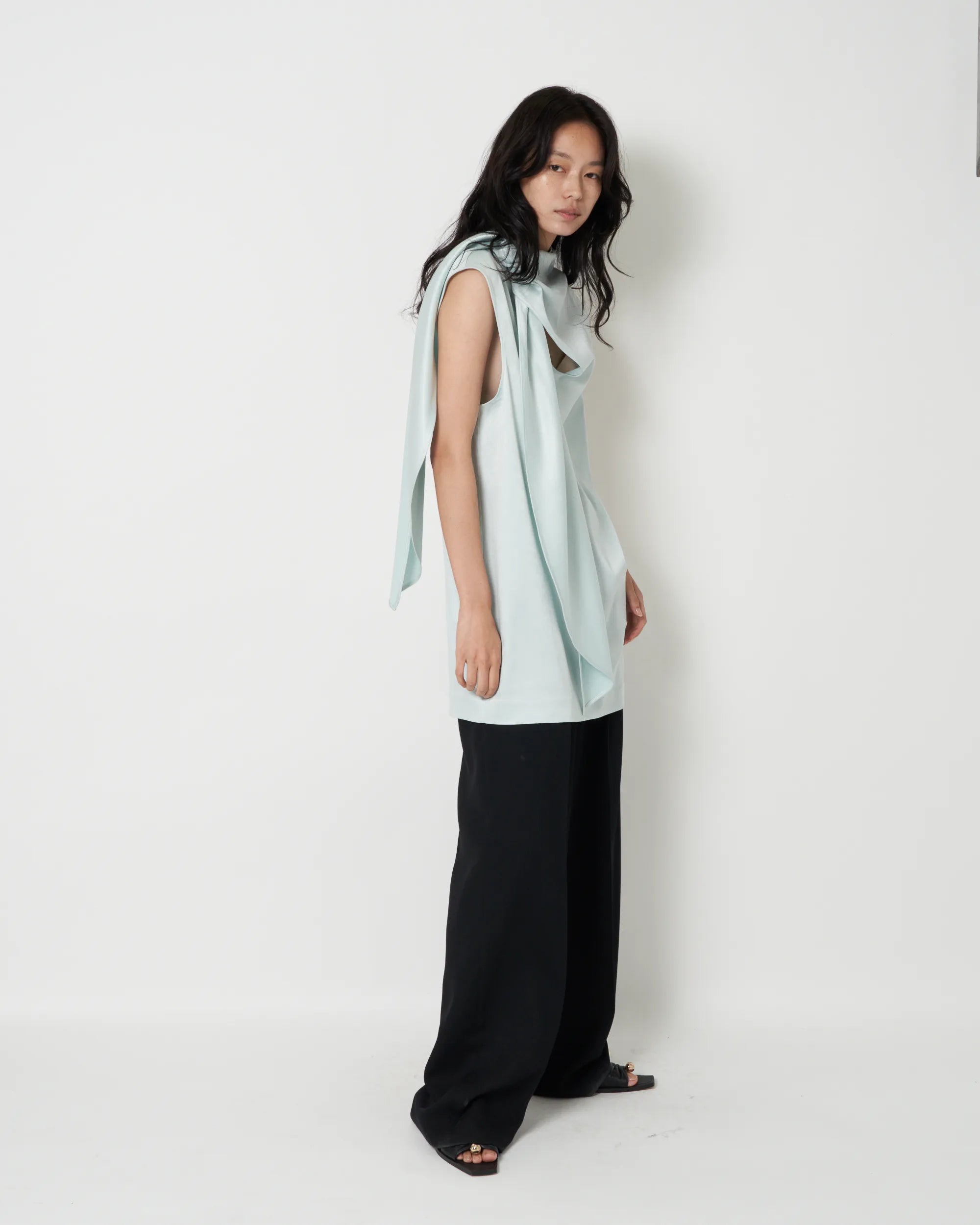 JAMBI - WASHED SATIN SCARF NECK TOP