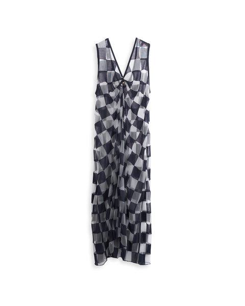 JAMIE - JACQUARD PLAID SLEEVELESS LONG DRESS