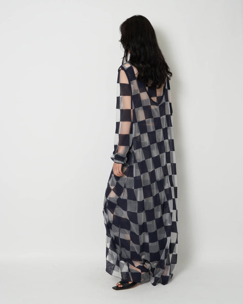 JAMIE - JACQUARD PLAID SLEEVELESS LONG DRESS