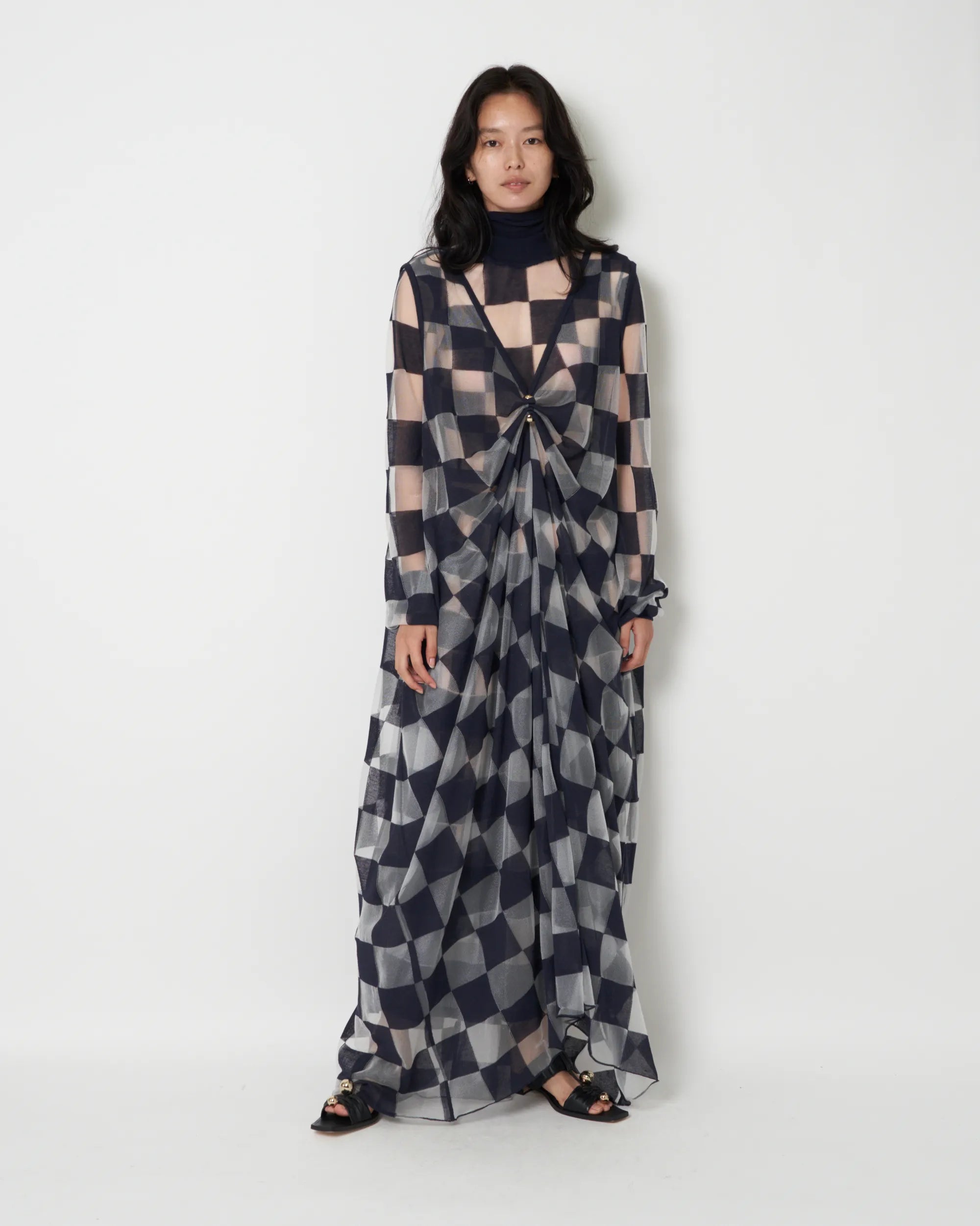 JAMIE - JACQUARD PLAID SLEEVELESS LONG DRESS